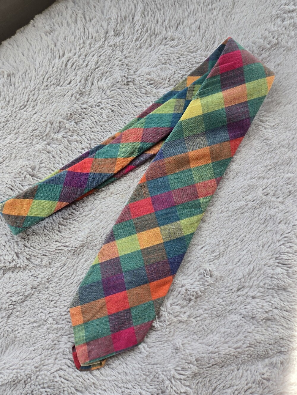 Vintage 80s Brooks Brothers Pastel Madras 100% Cotton NeckTie